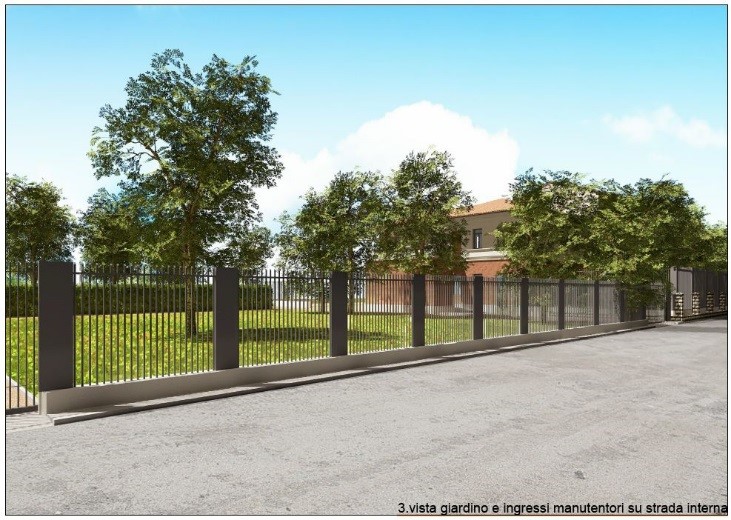 Vista giardino e ingressi manutentori su strada interna
