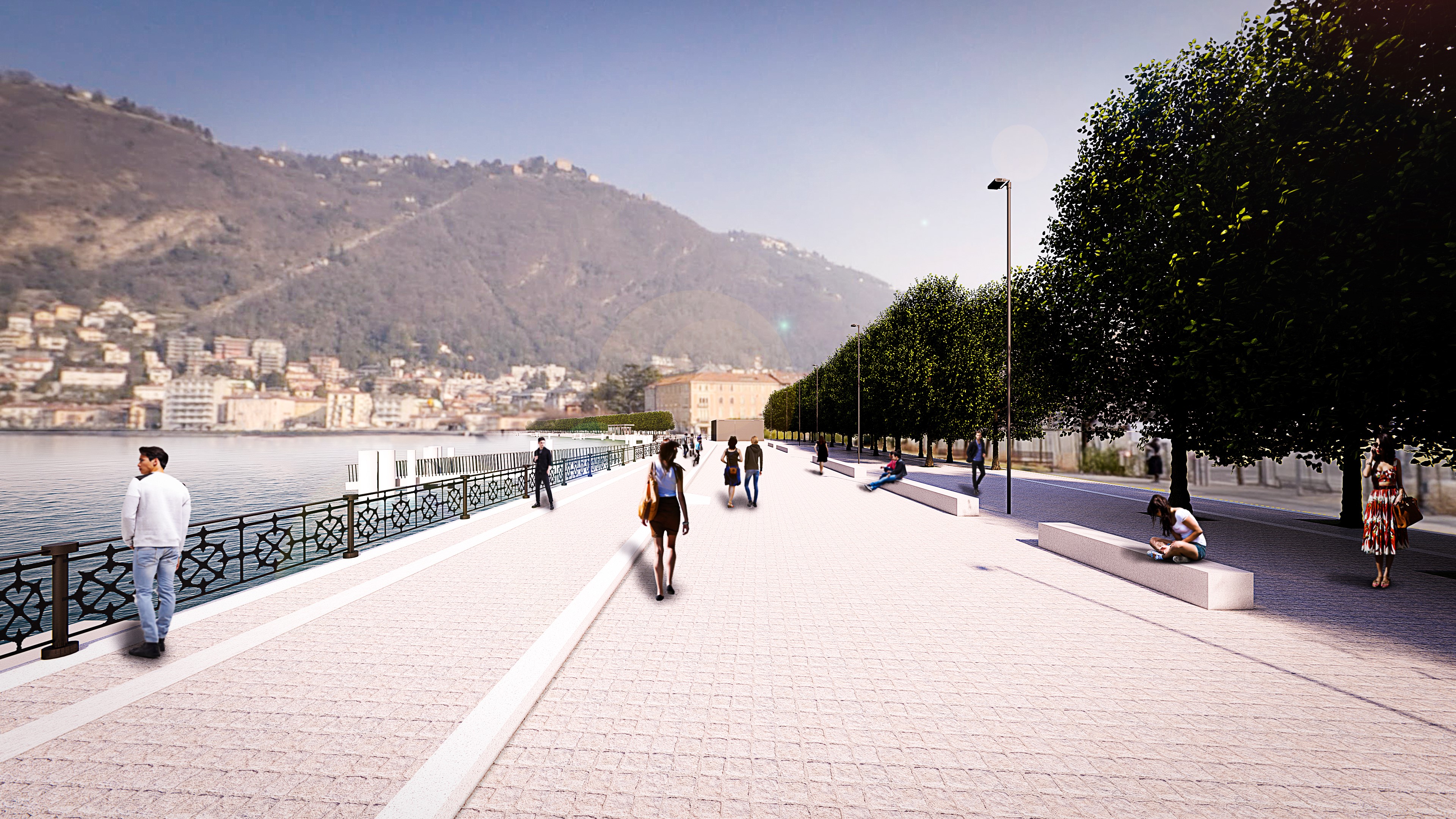 Visione dalla nuova passeggiata lungo Viale Trento verso P.zza Cavour