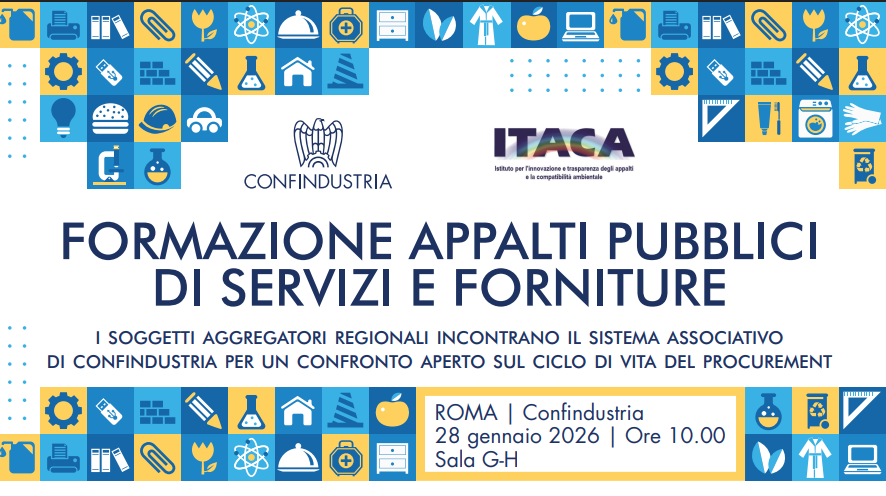 Evento Confindustria-ITACA locandina: 28 gennaio ore 10 Formazione Appalti Pubblici di Servizi e Forniture